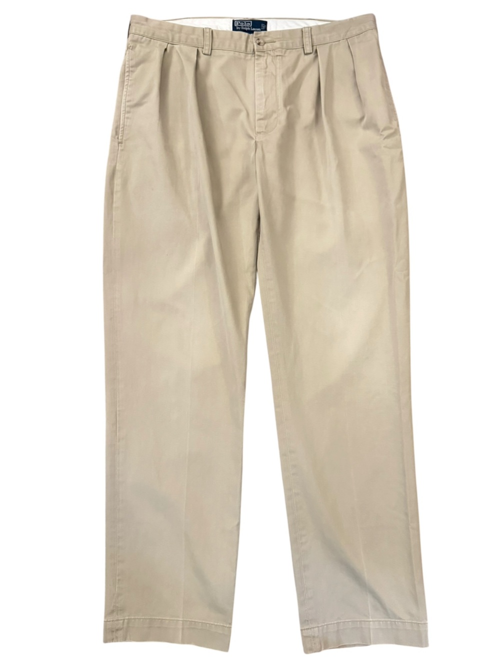 VTG 90s Polo Ralph Lauren Ethan Pleated Chino Pants Khaki Tan 36x34 Fits 36x32
